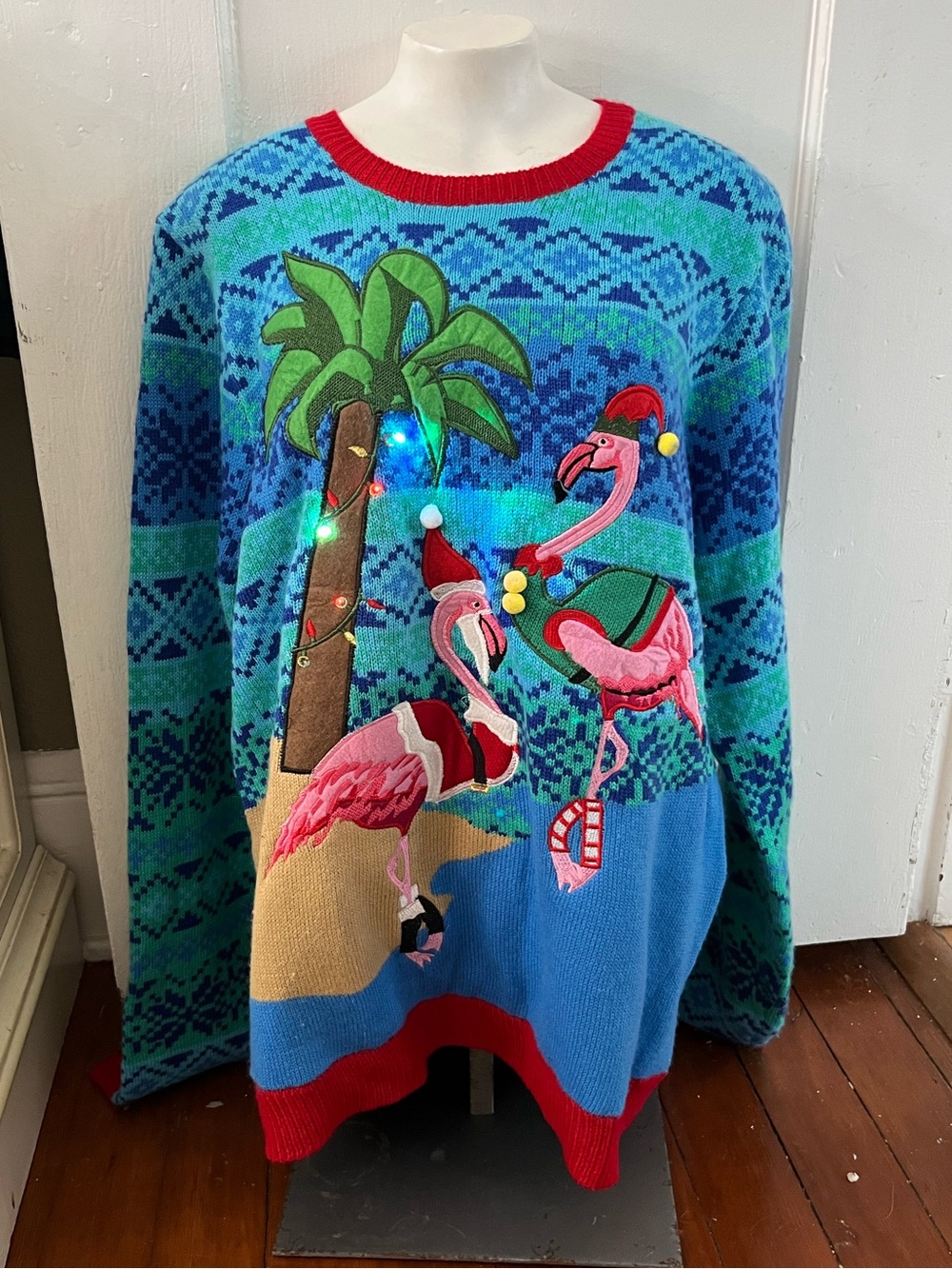 Jolly Sweaters Light Up Flamingo Tropical Ugly Christmas Sweater XL